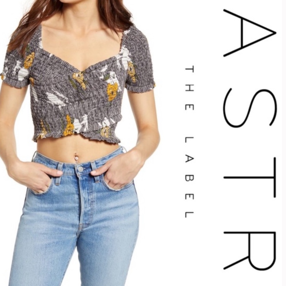 ASTR The Label Gray Smocked Crop Top